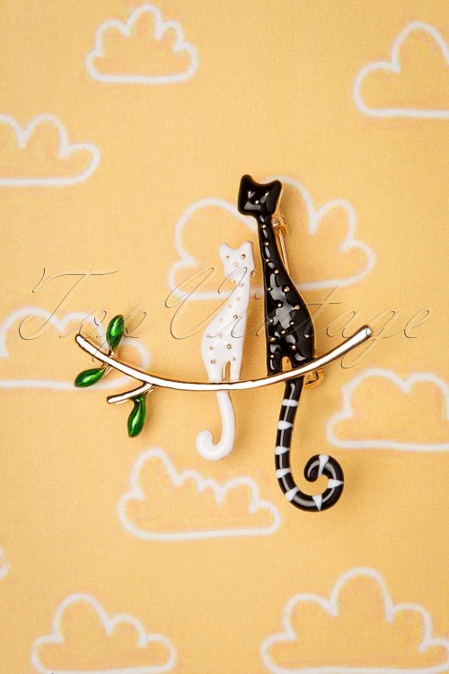 Collectif Clothing - Cat Date Brooch Années 50 en Noir et Blanc