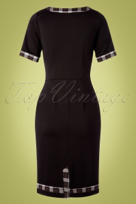 Banned Retro - 50s Work It Out Check Trim Pencil Dress in Black 5