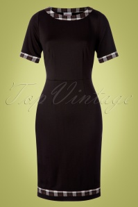 Banned Retro - 50s Work It Out Check Trim Pencil Dress in Black 2