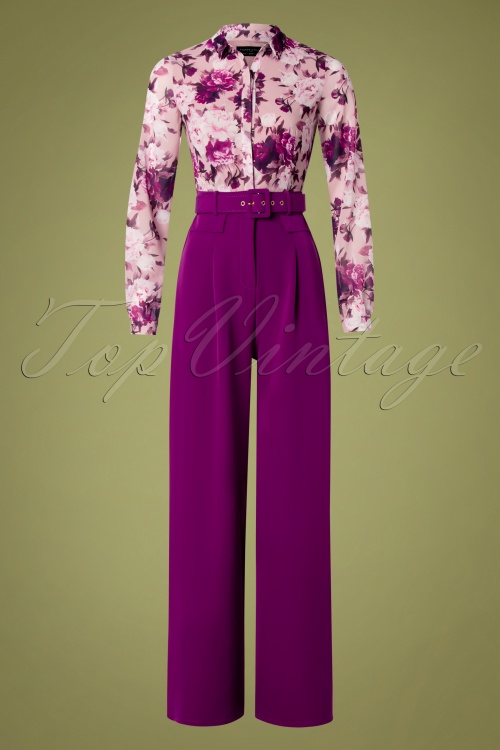 Paper Dolls - 60s Rosabella Floral Jumpsuit in Purple 2