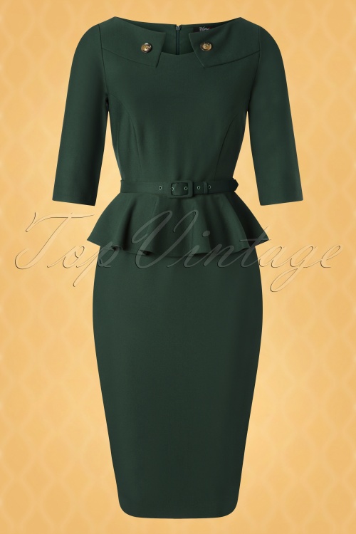 Vintage Diva  - The Irene Pencil Dress in Forest Green 3