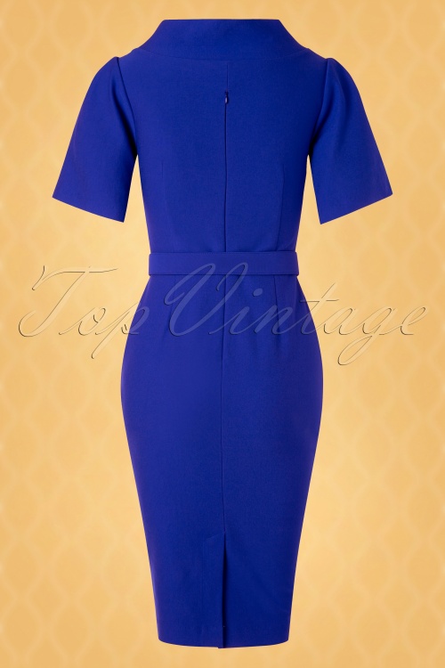 Vintage Diva  - The Jackie Pencil Dress en Bleu Roi 5