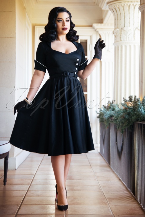 Vintage Diva  - The Dahlia Swing Dress in Black