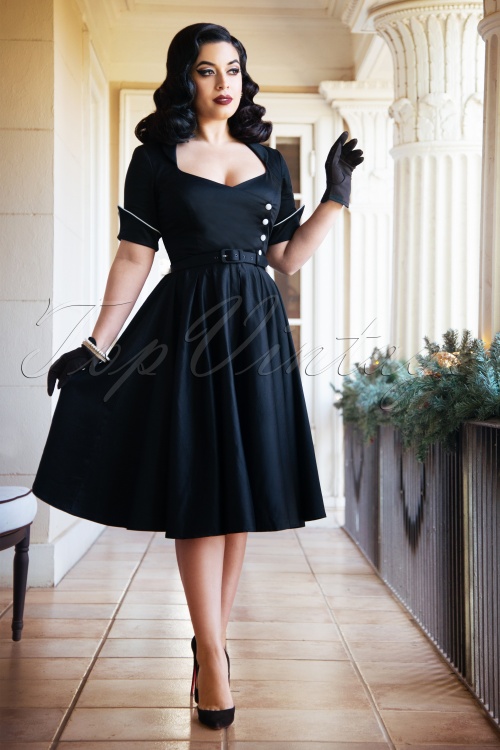 Vintage Diva  - The Dahlia Swing Dress en Noir