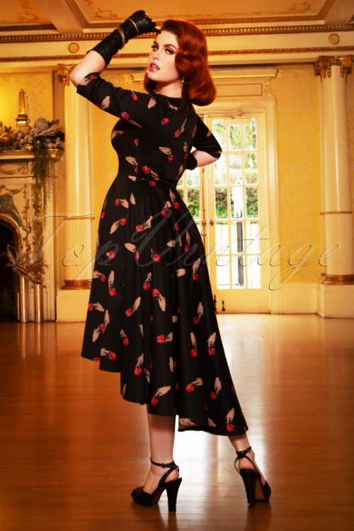 Vintage Diva  - The Amber Swing Dress en Noir 2