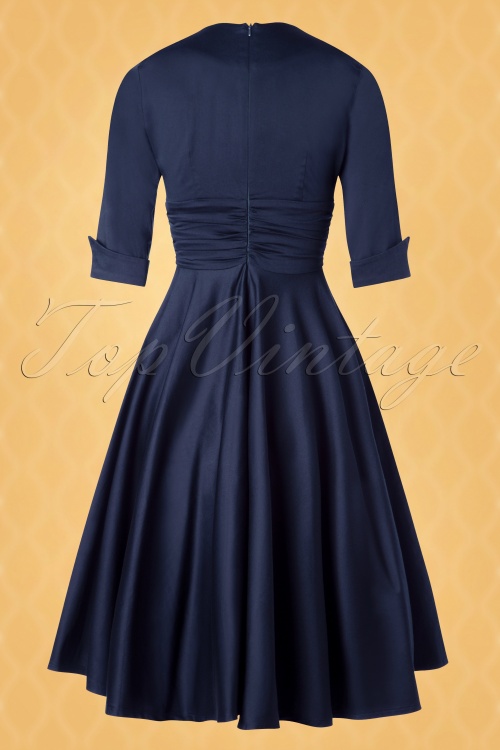 Vintage Diva  - De Lily Swing-jurk in middernachtblauw 6