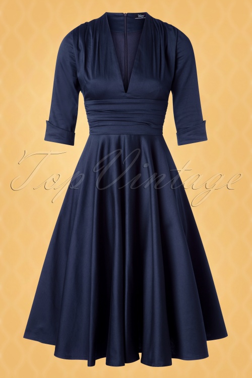 Vintage Diva  - De Lily Swing-jurk in middernachtblauw 3