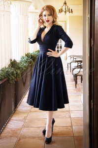 Vintage Diva  - The Lily Swing Dress in Midnight Blue