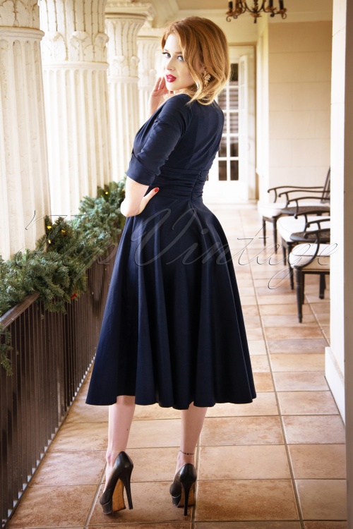 Vintage Diva  - The Lily Swing Dress in Midnight Blue 2