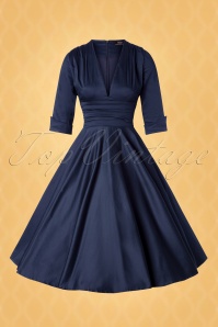 Vintage Diva  - De Lily Swing-jurk in middernachtblauw 4