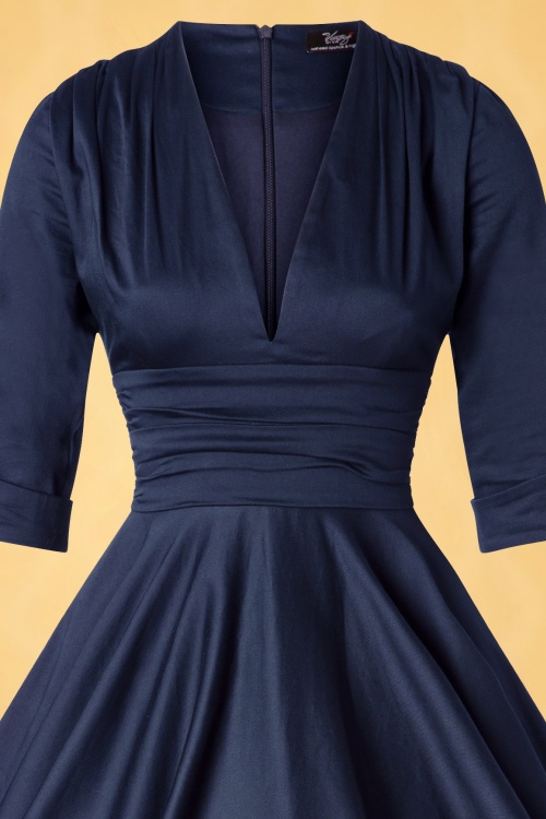 Vintage Diva  - De Lily Swing-jurk in middernachtblauw 5