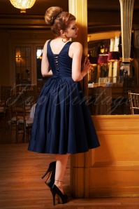 Vintage Diva  - De Ursula Swing-jurk in nachtblauw