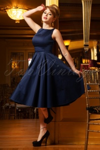Vintage Diva  - De Ursula Swing-jurk in nachtblauw 2
