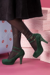Lola Ramona ♥ Topvintage - 50s Angie Life Is A Party Suede Pumps in Bottle Green 4