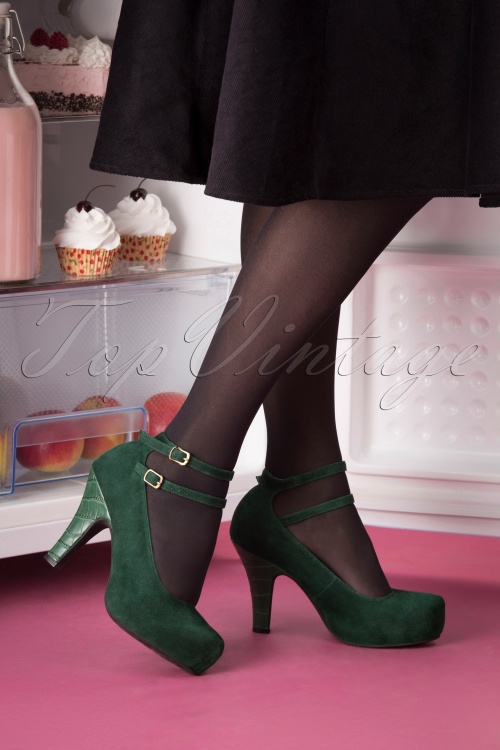 Lola Ramona ♥ Topvintage - 50s Angie Life Is A Party Suede Pumps in Bottle Green 2
