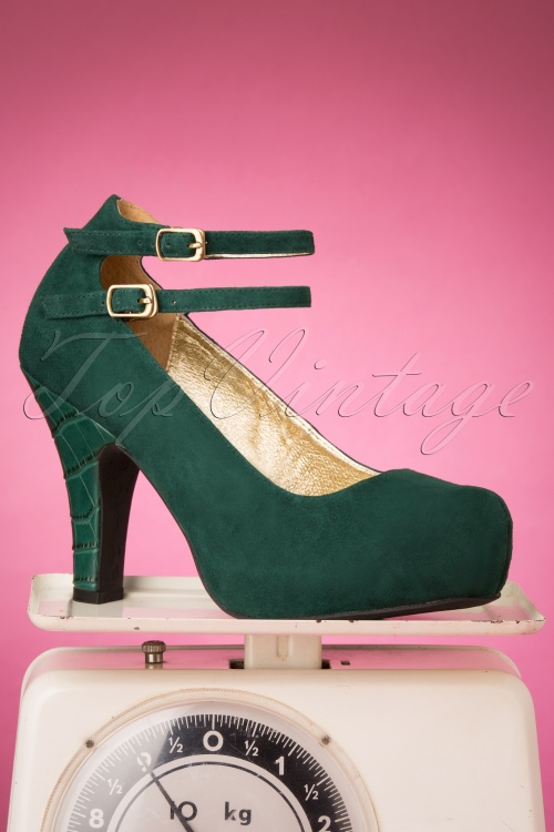 Lola Ramona ♥ Topvintage - 50s Angie Life Is A Party Suede Pumps in Bottle Green