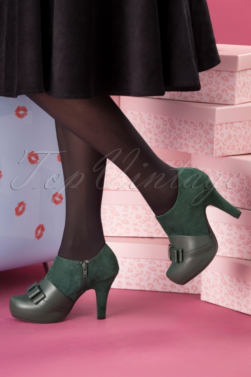 Lola Ramona ♥ Topvintage - Angie Take A Bow Shoe Booties Années 50 en Vert Foncé