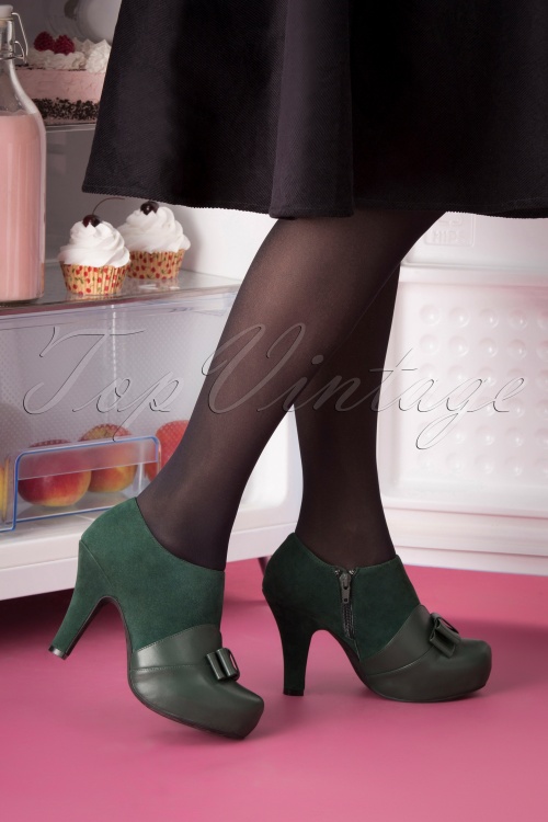 Lola Ramona ♥ Topvintage - Angie Take A Bow Shoe Booties Années 50 en Vert Foncé 3