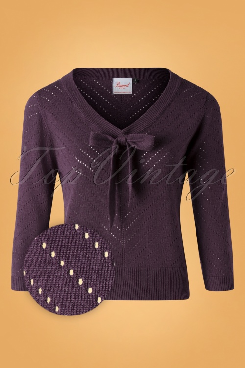 Banned Retro - 50s Charlie Chevron Top in Aubergine