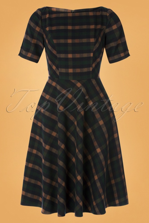 Banned Retro - 40s Check In Swing Dress in Blue and Brown 2