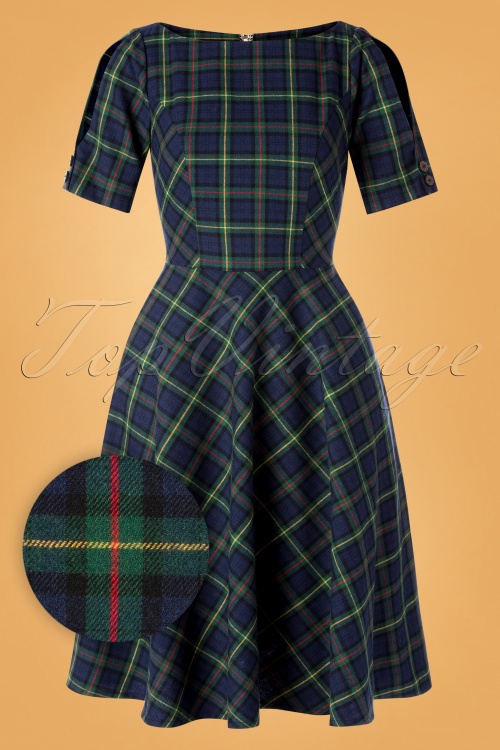Banned Retro - 40s Check In Swing Dress in Green and Blue 2