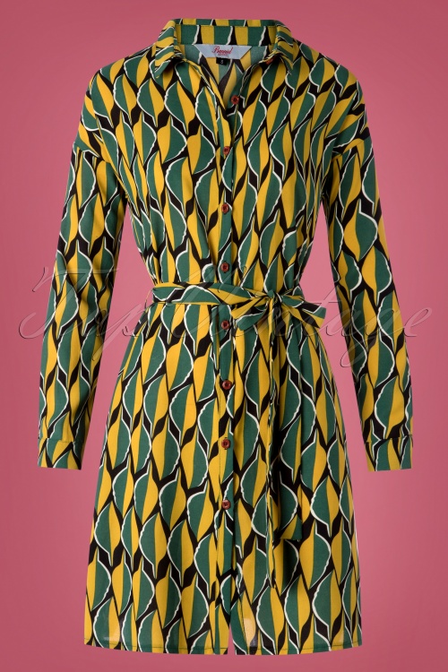 Banned Retro - 60s Ragtime Leaf Shirt Dress in Green 2
