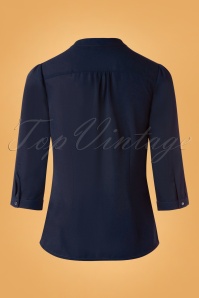 Banned Retro - 50s Perfect Bow Blouse in Midnight Blue 3