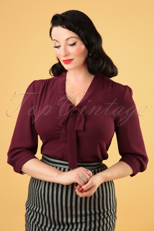 50s Perfect Bow Blouse in Burgundy