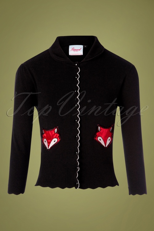 Banned Retro - Foxy Fox Pocket Cardigan Années 60 en Noir