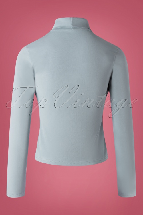 Banned Retro - 60s Jersey Turtle Neck Top in Winter Blue 2