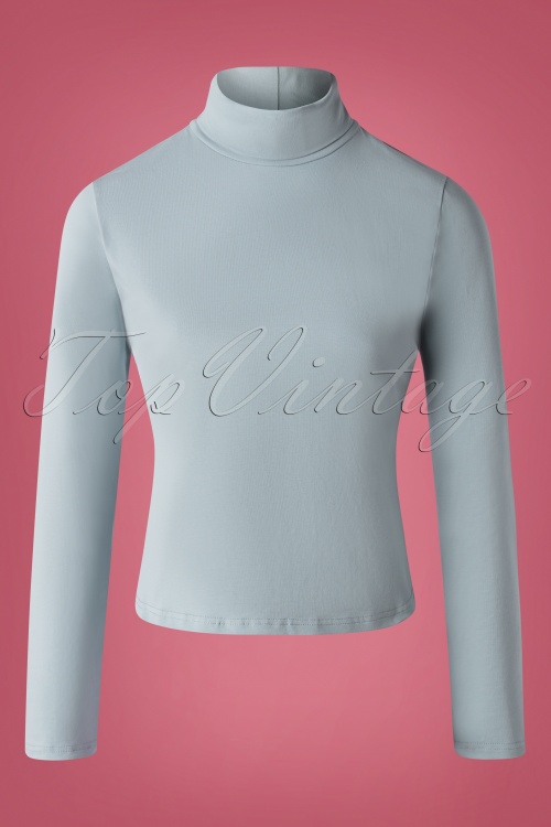 Banned Retro - 60s Jersey Turtle Neck Top in Winter Blue