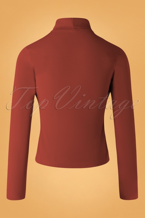 Banned Retro - 60s Jersey Turtle Neck Top in Brick 3