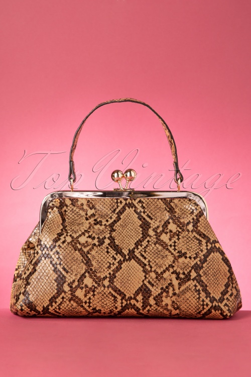 Collectif Clothing - Doris Snake Bag Années 50 en Brun