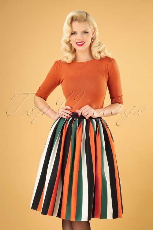Collectif Clothing - Jasmine Pumpkin Stripe Swing Skirt Années 50 en Multi