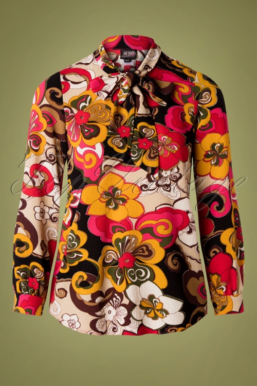 Retrolicious - 60s Mod Floral Bow Blouse in Multi