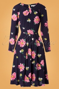 Emily and Fin - 70s Stephy Autumn Gerberas Dress in Navy 2