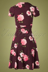 Retrolicious - TopVintage exklusiv ~ Debra Pin Dot Floral Swing-Kleid in Burgund 4