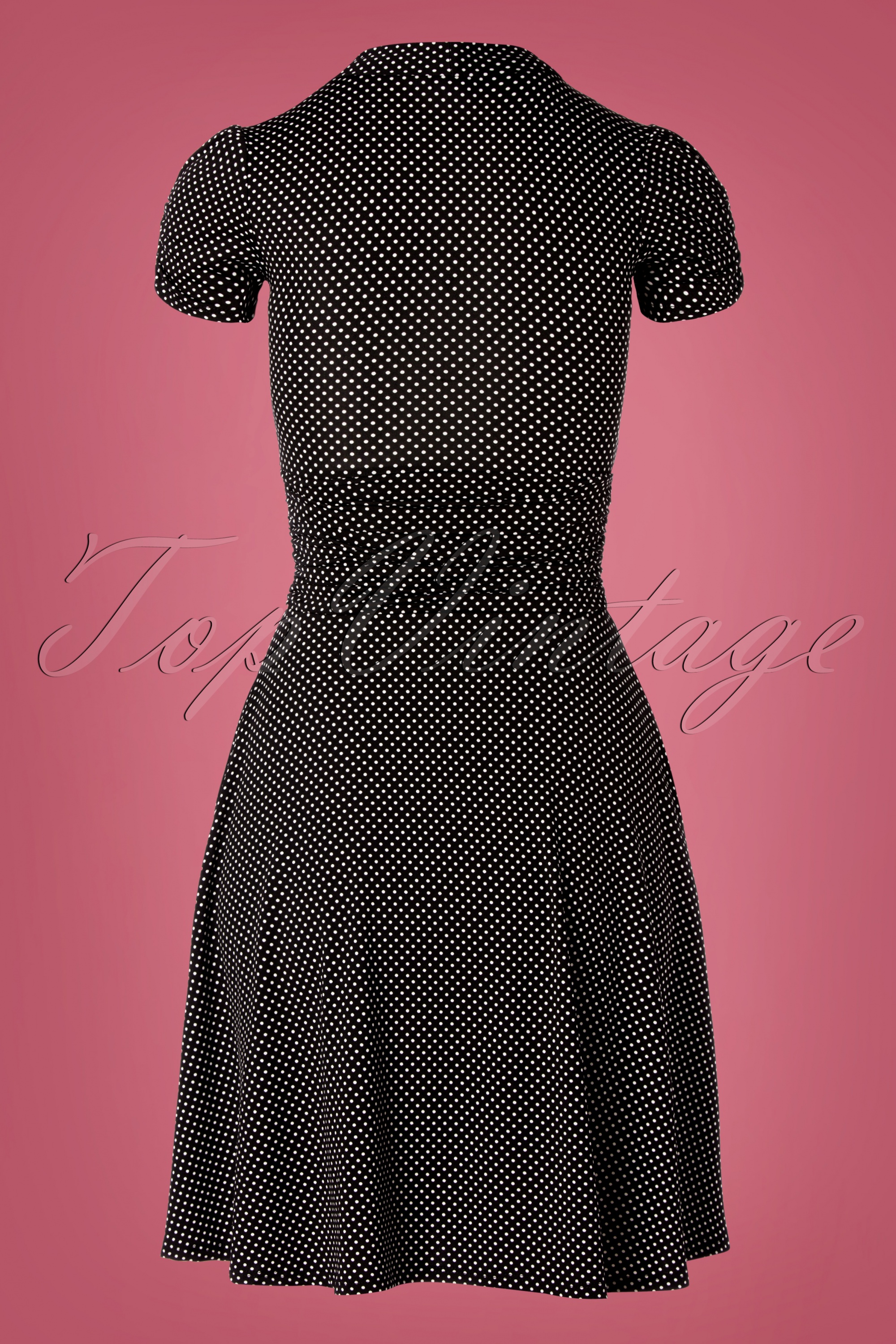 Retrolicious - Debra Pin Dot Swing-jurk in zwart 4