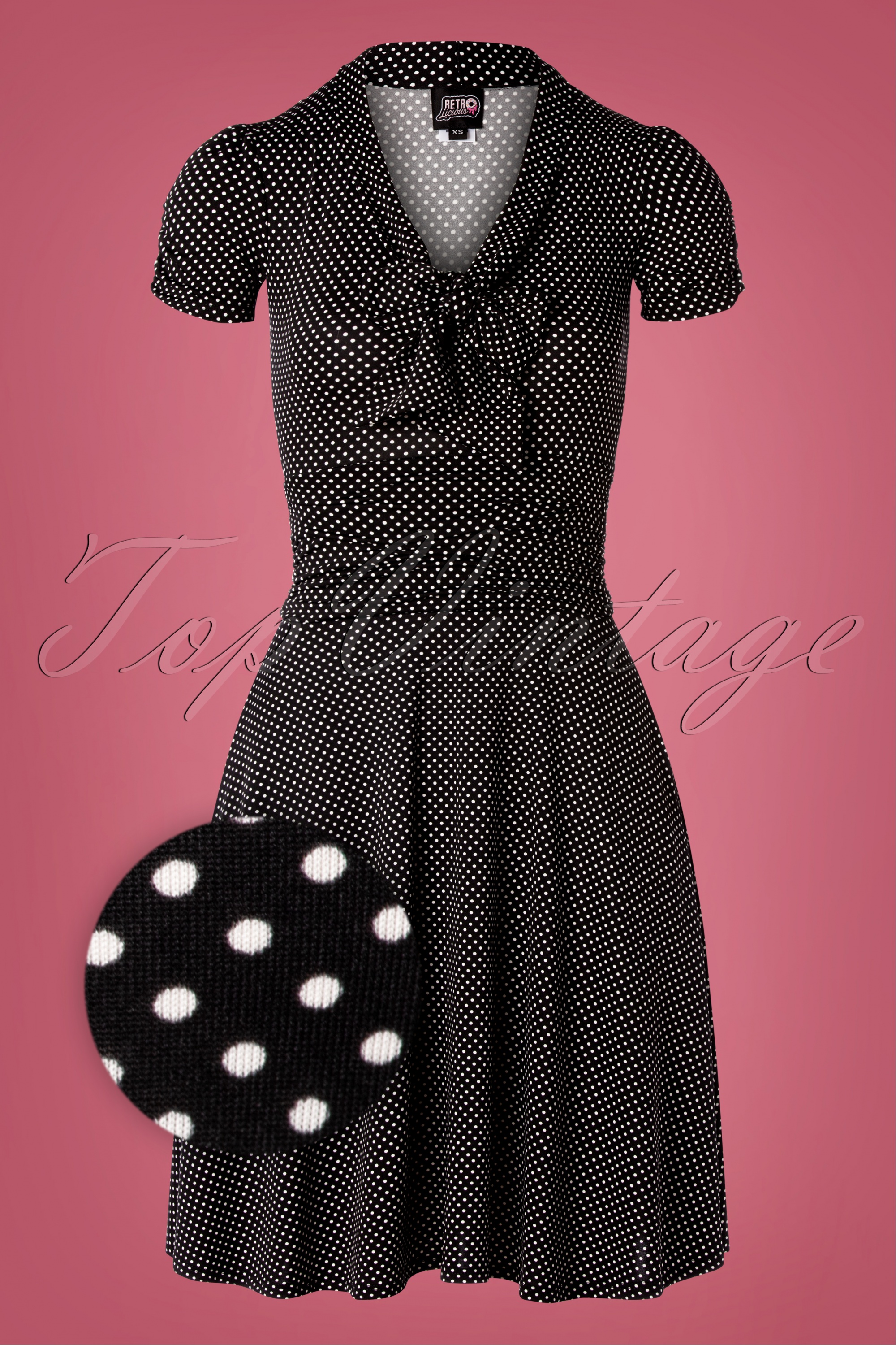 Retrolicious - Debra Pin Dot Swing-jurk in zwart
