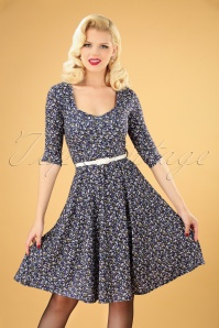 Vintage Chic for Topvintage - Briella Floral Swing Dress Années 50 en Bleu Marine