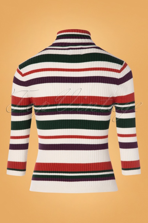 Banned Retro - 60s Sweet Stripe Roll Neck Top in White 3