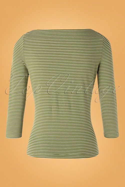 Banned Retro - 60s Jersey Stripes Top in Olive Green 2