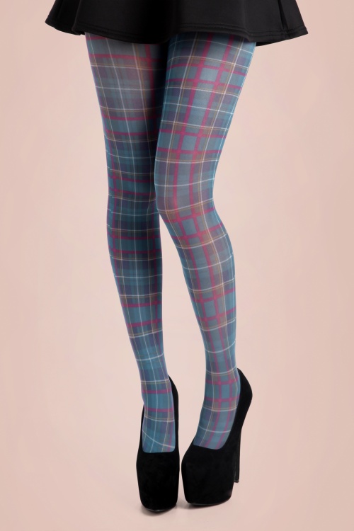 Pamela Mann - 50s Jackson Plaid Tights in Blue