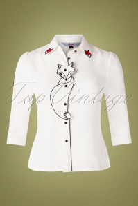 Banned Retro - 60s Foxy Fox Blouse in Ivory White