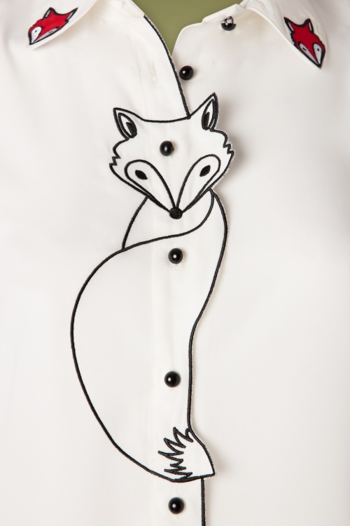 Banned Retro - 60s Foxy Fox Blouse in Ivory White 3