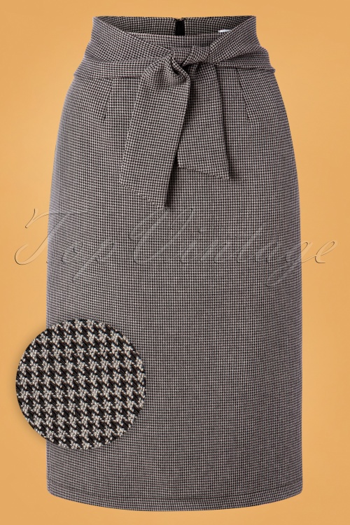 Banned Retro - 50s Moyra Tie Front Pencil Skirt in Grey and Black Houndstooth