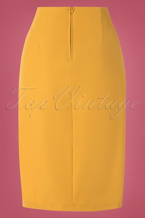 Banned Retro - 50s Francine Bow Pencil Skirt in Mustard 3