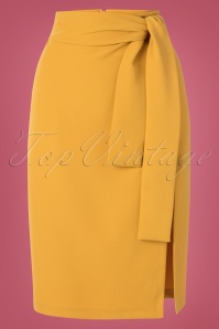 Banned Retro - 50s Francine Bow Pencil Skirt in Mustard 2