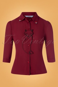 Banned Retro - 60s Foxy Fox Blouse in Burgundy