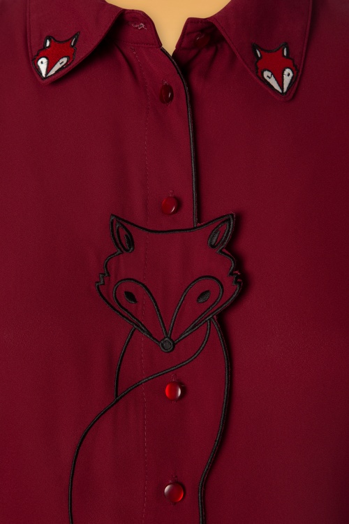 Banned Retro - 60s Foxy Fox Blouse in Burgundy 3